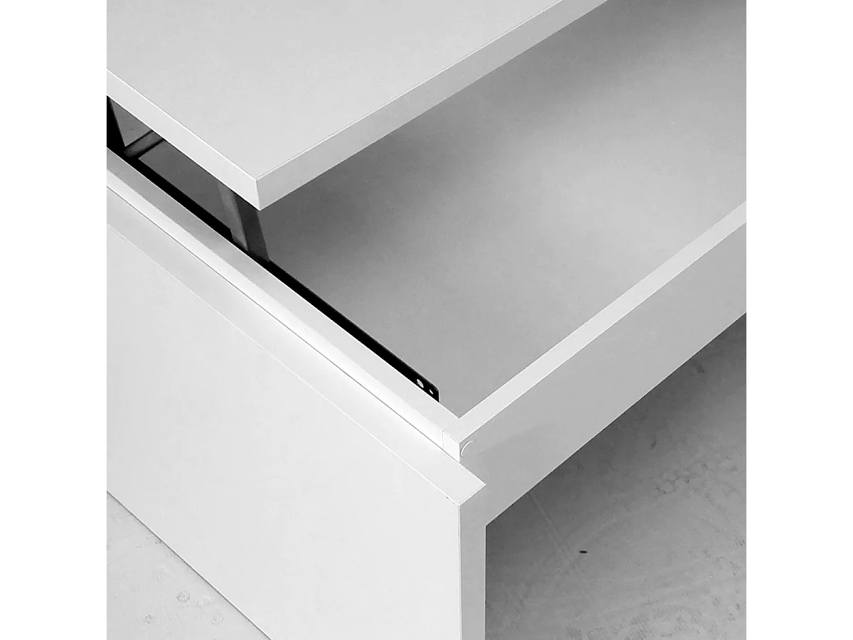 Table basse, table de salon relevable en bois coloris blanc - L. 105 x P. 55 x H. 51/63 cm