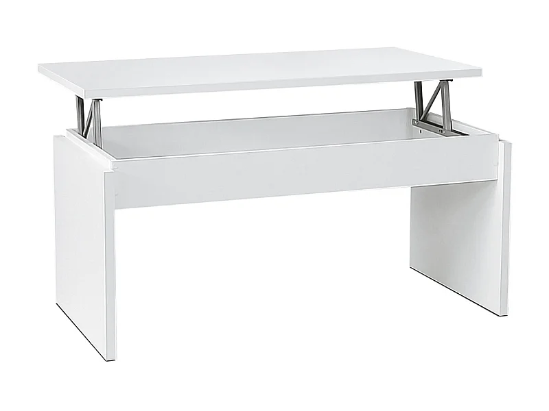 Table basse, table de salon relevable en bois coloris blanc - L. 105 x P. 55 x H. 51/63 cm