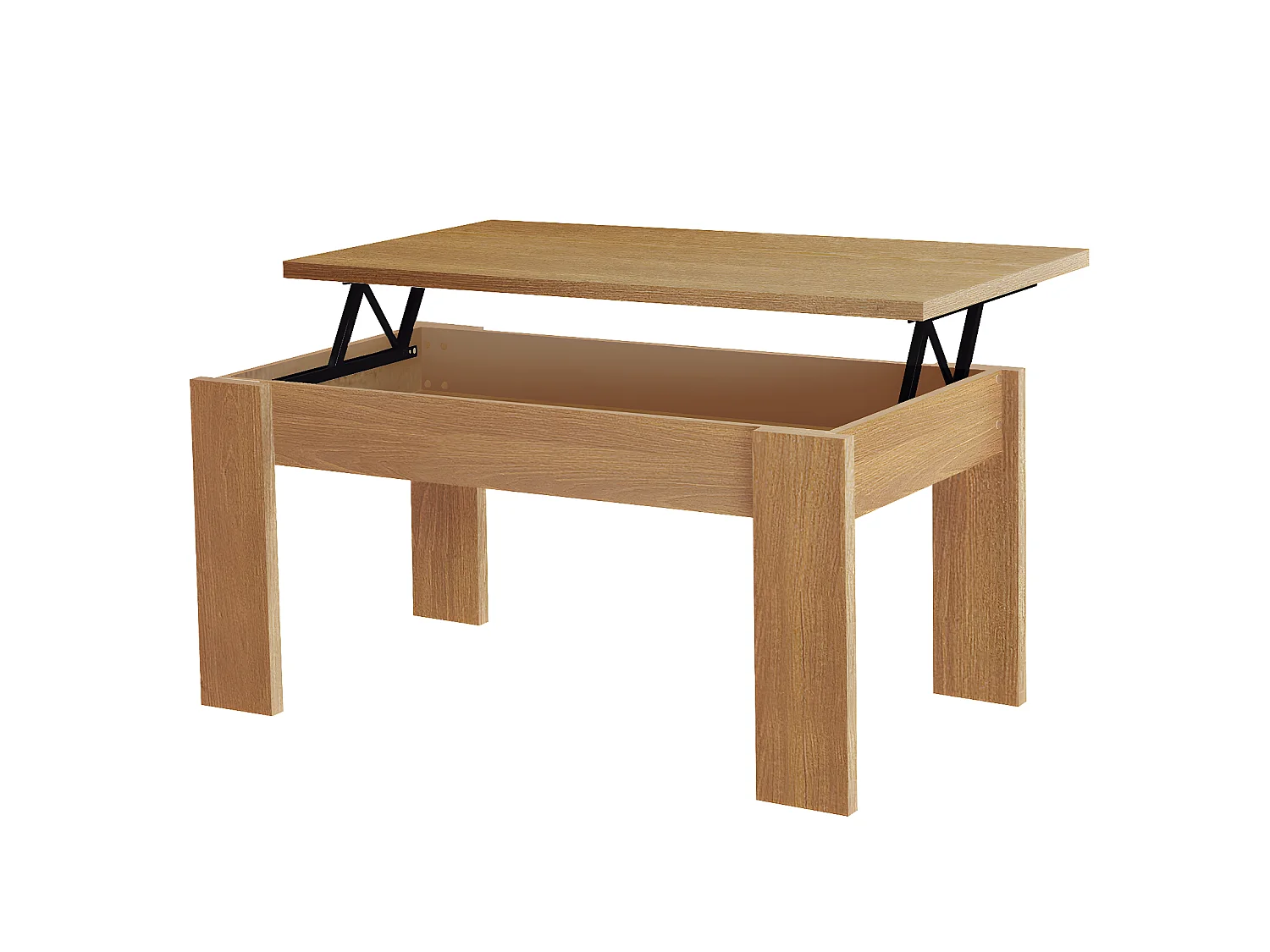 Table basse relevable coloris Merisier - longueur 105 x profondeur 55 x hauteur 51/63 cm