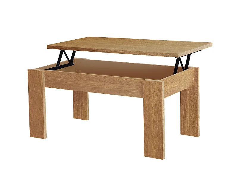 Table basse relevable coloris Merisier - longueur 105 x profondeur 55 x hauteur 51/63 cm