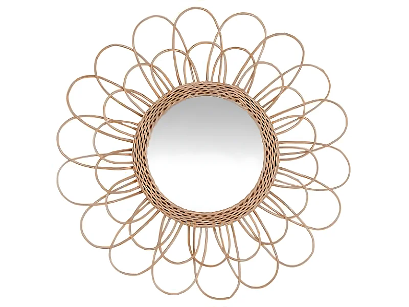 Miroir en rotin fleur coloris beige - Dim : D 56 cm