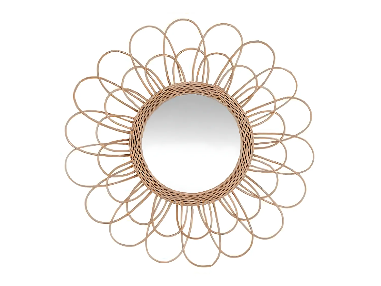 Miroir en rotin fleur coloris beige - Dim : D 56 cm