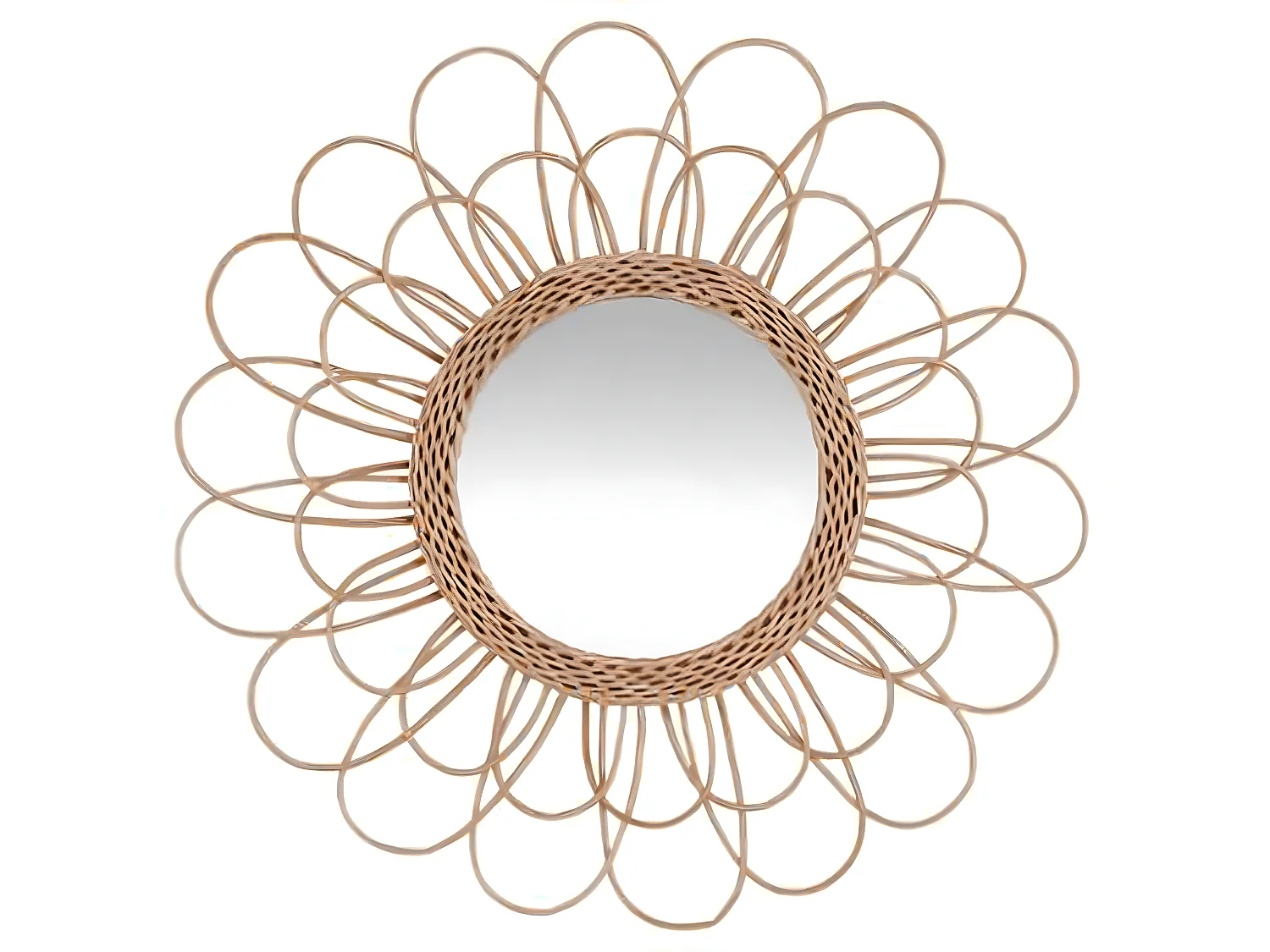 Miroir en rotin fleur coloris beige - Dim : D 56 cm