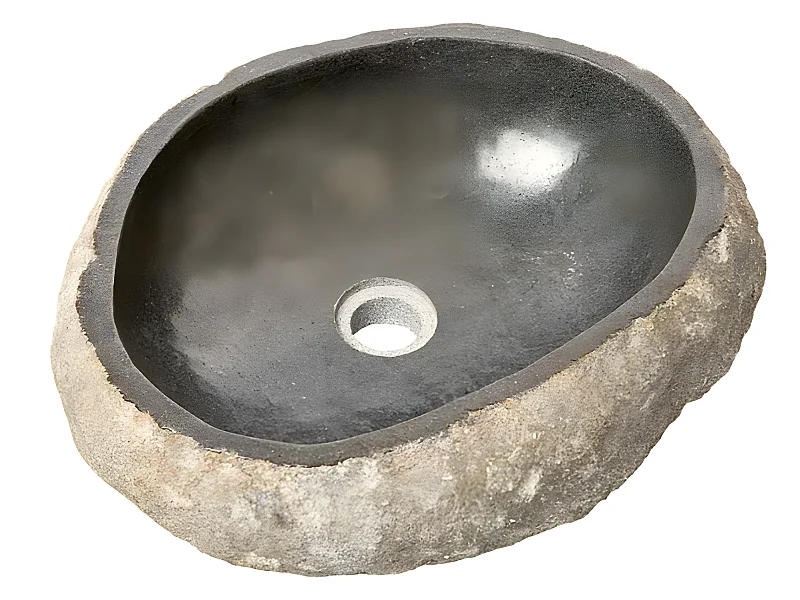Vasque à poser / lavabo en pierre naturelle coloris Gris - Longueur 45 x Hauteur 15 x Profondeur 40 cm