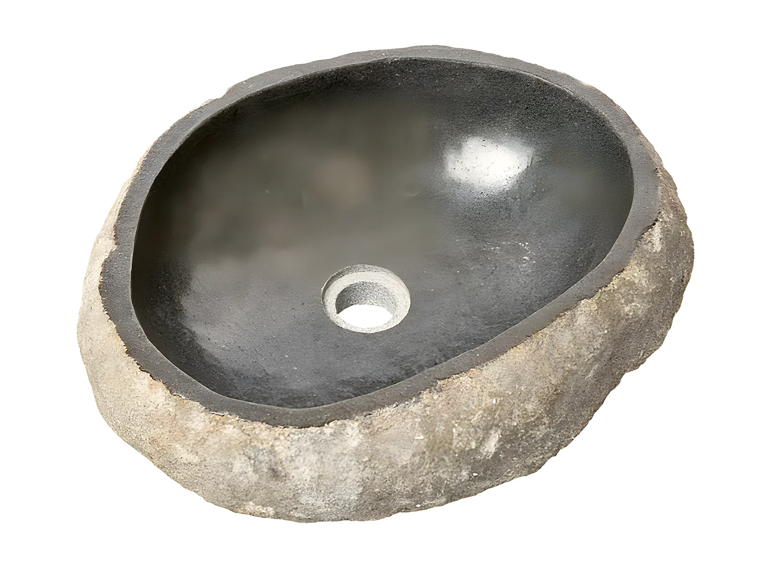Vasque à poser / lavabo en pierre naturelle coloris Gris - Longueur 45 x Hauteur 15 x Profondeur 40 cm