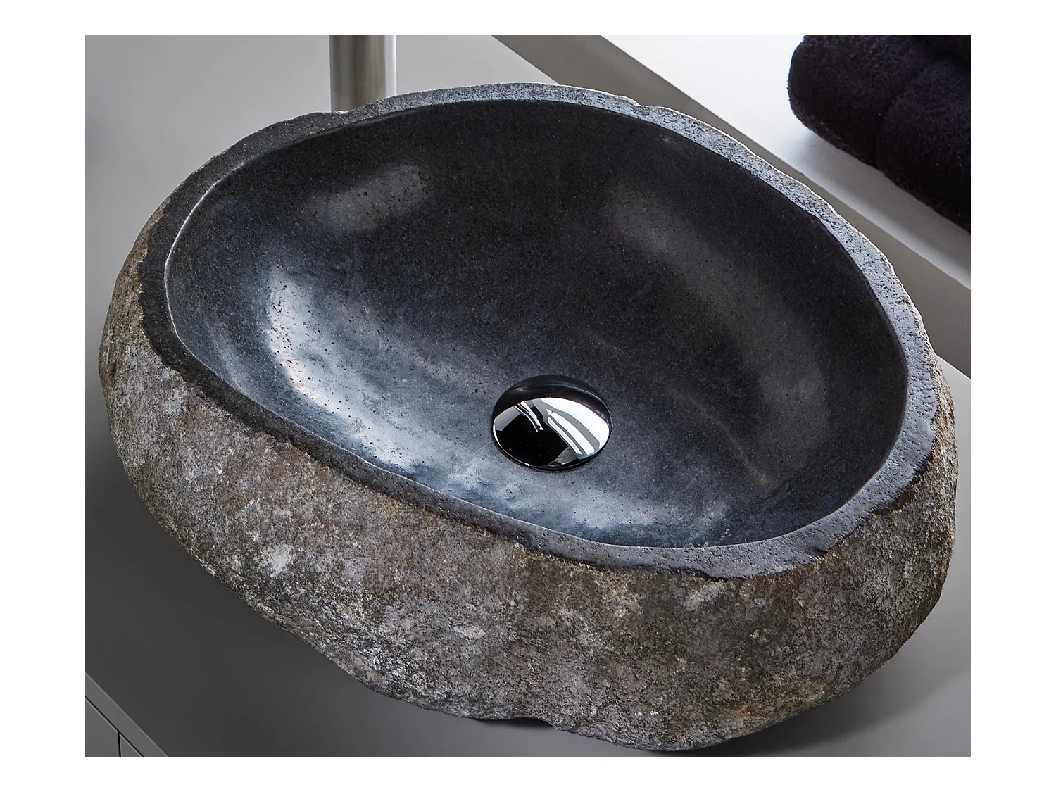 Vasque à poser / lavabo en pierre naturelle coloris Gris - Longueur 45 x Hauteur 15 x Profondeur 40 cm