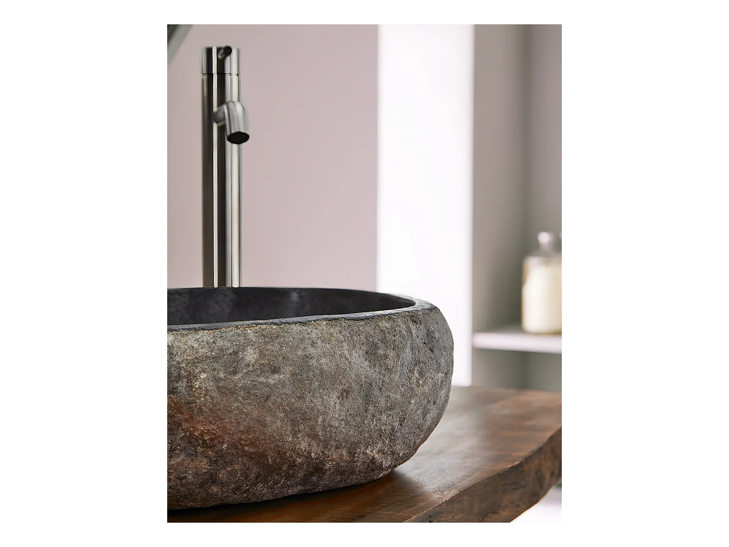 Vasque à poser / lavabo en pierre naturelle coloris Gris - Longueur 45 x Hauteur 15 x Profondeur 40 cm
