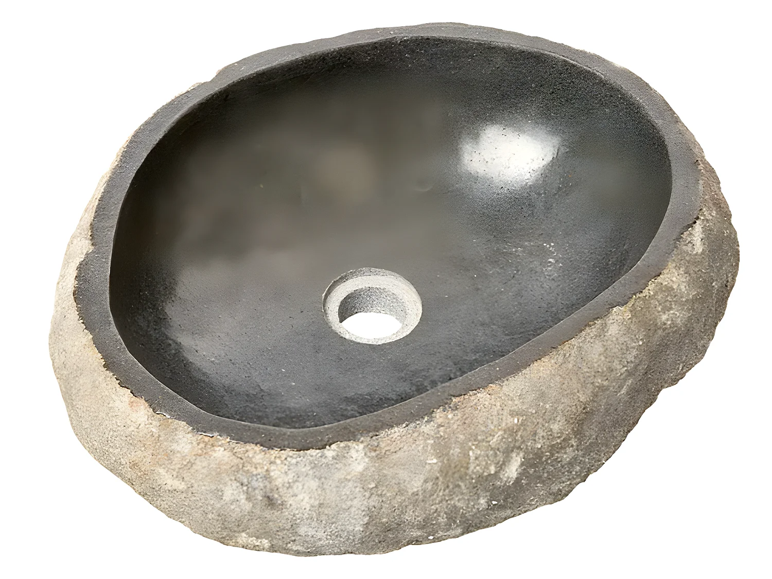 Vasque à poser / lavabo en pierre naturelle coloris Gris - Longueur 45 x Hauteur 15 x Profondeur 40 cm