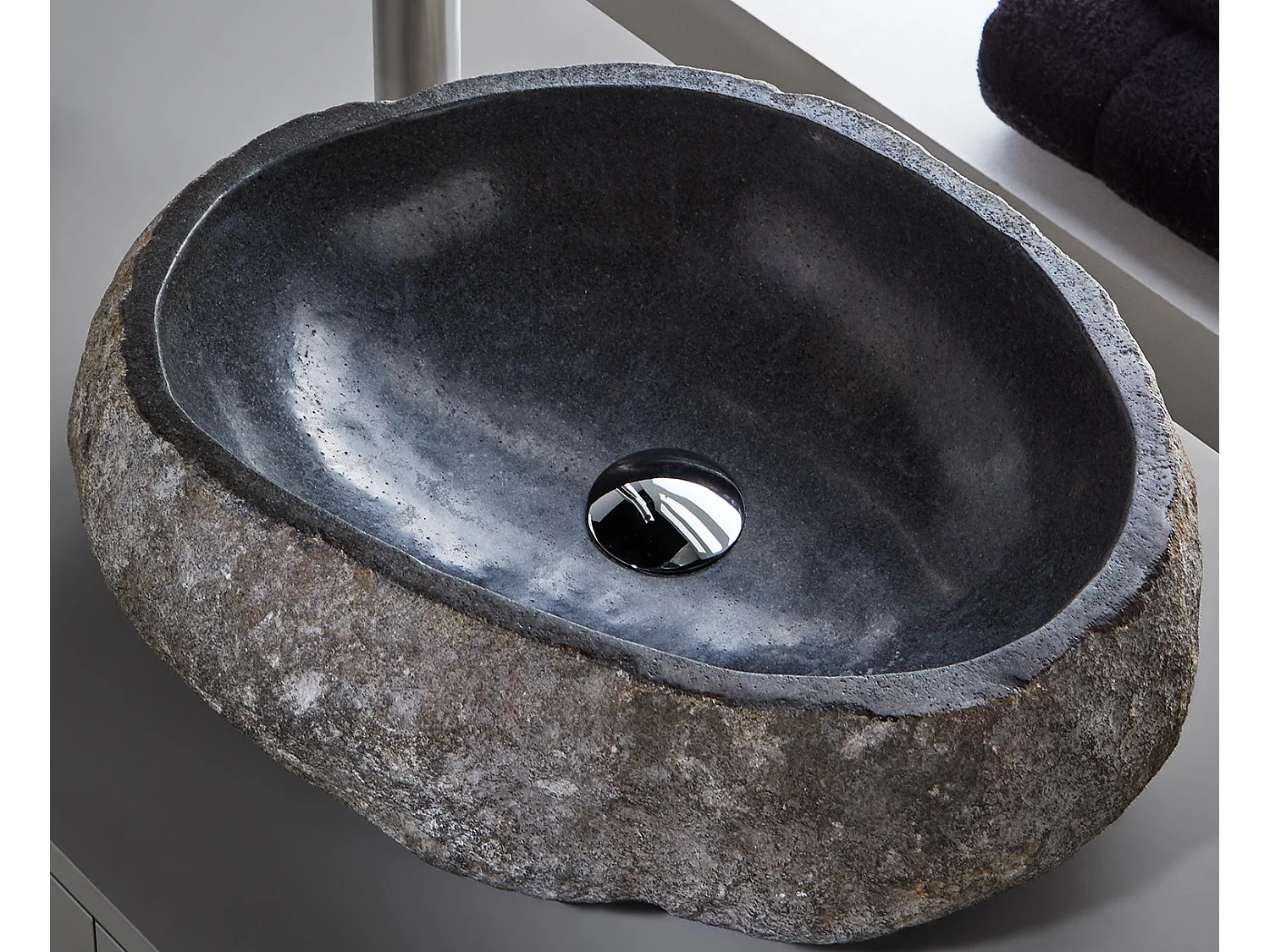 Vasque à poser / lavabo en pierre naturelle coloris Gris - Longueur 45 x Hauteur 15 x Profondeur 40 cm