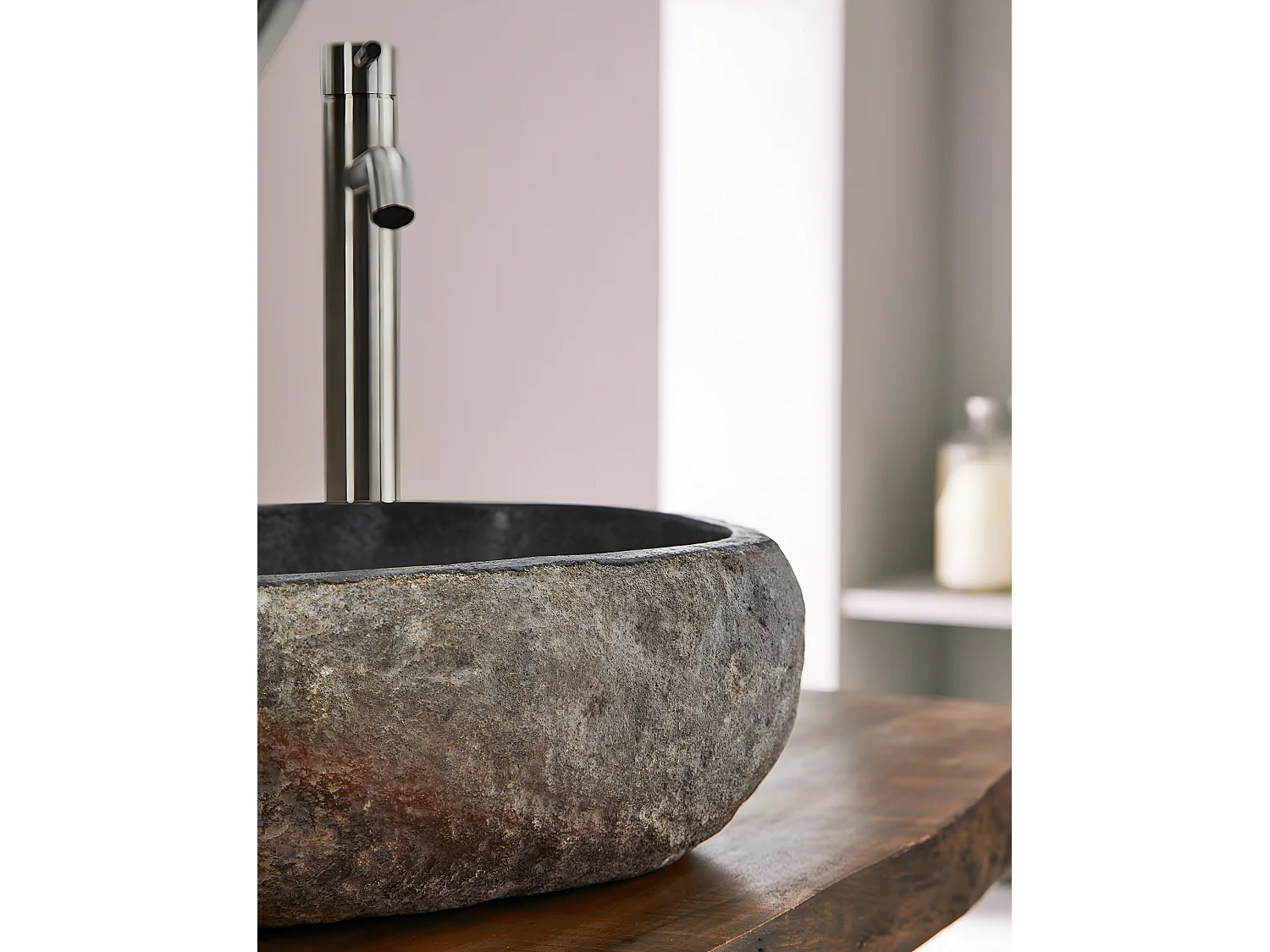 Vasque à poser / lavabo en pierre naturelle coloris Gris - Longueur 45 x Hauteur 15 x Profondeur 40 cm