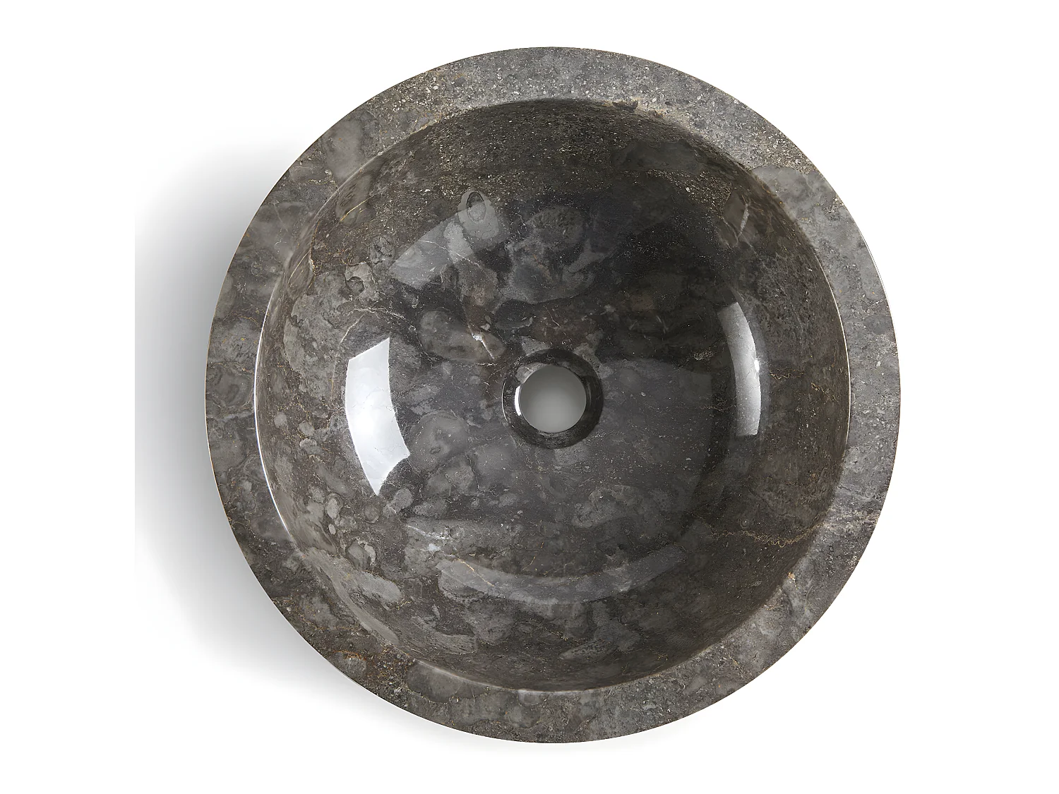 Vasque à poser / lavabo en marbre coloris gris - Diamètre 40 x Hauteur 15 cm