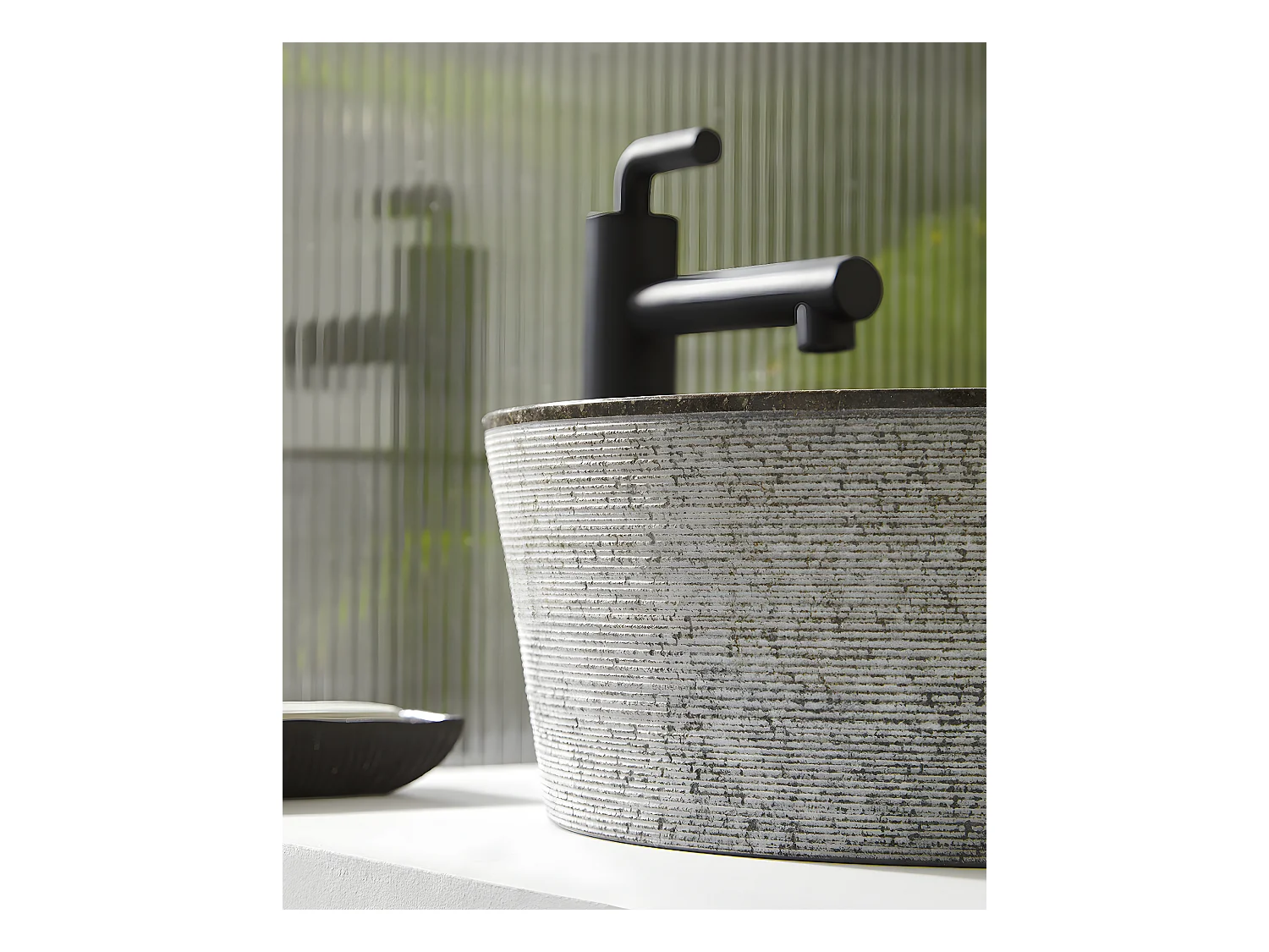 Vasque à poser / lavabo en marbre coloris gris - Diamètre 40 x Hauteur 15 cm