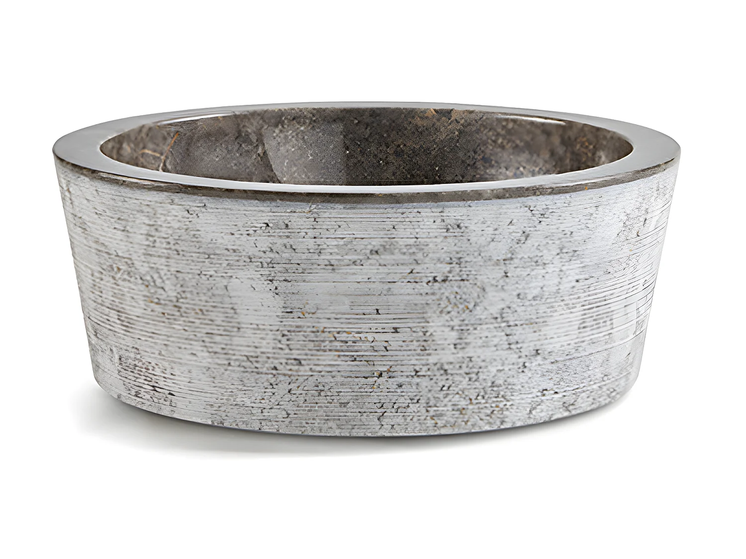 Vasque à poser / lavabo en marbre coloris gris - Diamètre 40 x Hauteur 15 cm