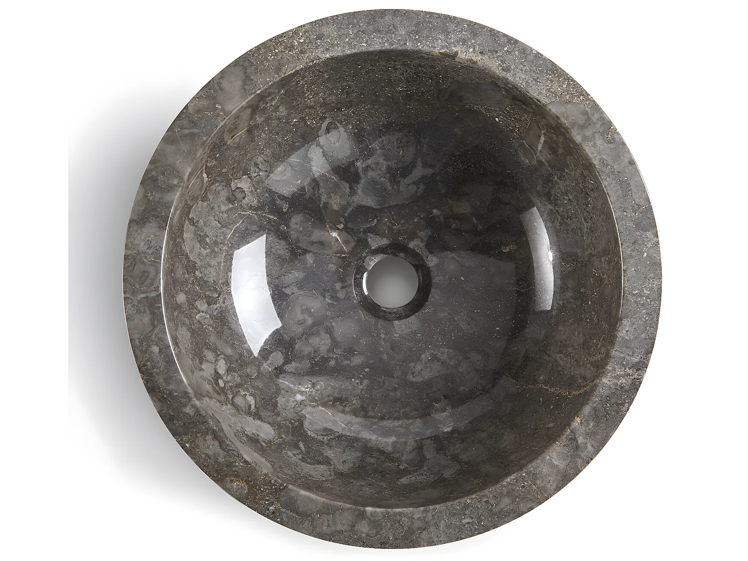 Vasque à poser / lavabo en marbre coloris gris - Diamètre 40 x Hauteur 15 cm