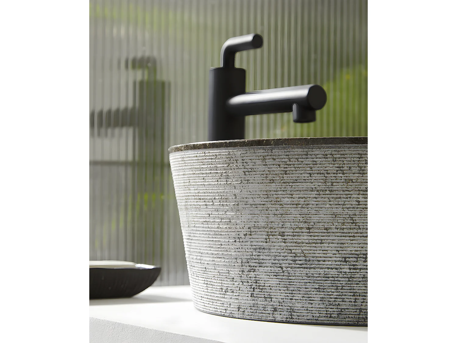 Vasque à poser / lavabo en marbre coloris gris - Diamètre 40 x Hauteur 15 cm