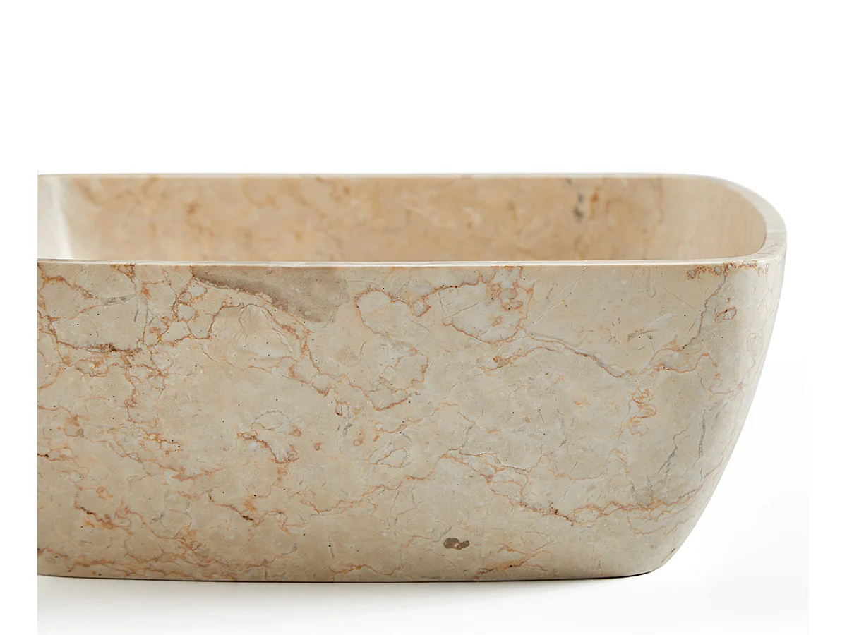 Vasque à poser / lavabo en marbre coloris beige - Longueur 40 x Hauteur 15 x Profondeur 40 cm