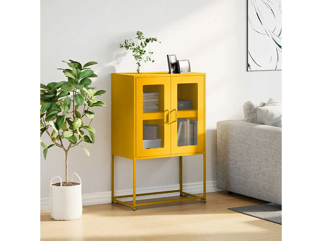 Mosterdgeel hoog dressoir 68x39x107 cm staal