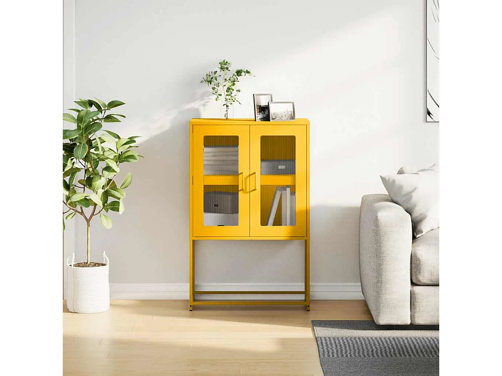 Mosterdgeel hoog dressoir 68x39x107 cm staal