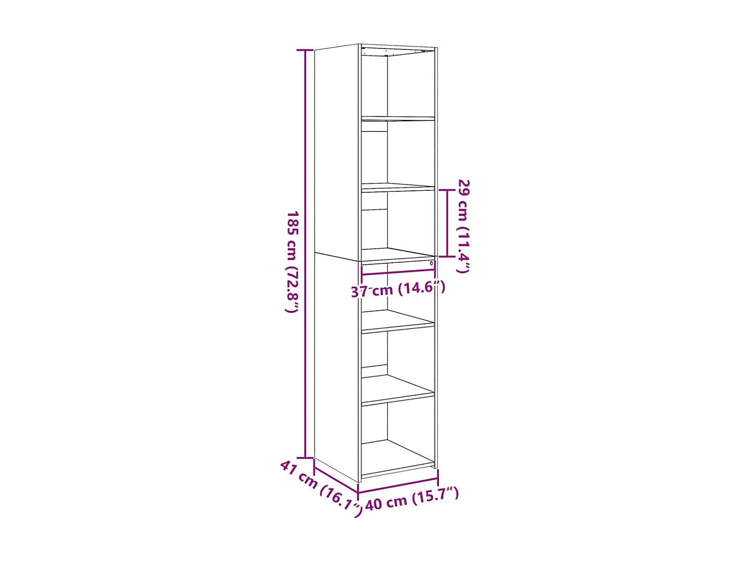 Wit hoog dressoir 40x41x185 cm bewerkt hout