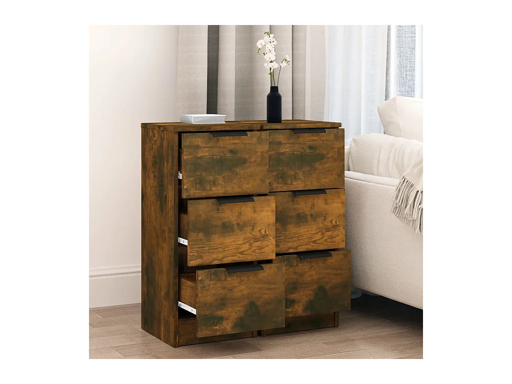 Buffets 2 pcs Chêne fumé 30x30x70 cm Bois d'ingénierie