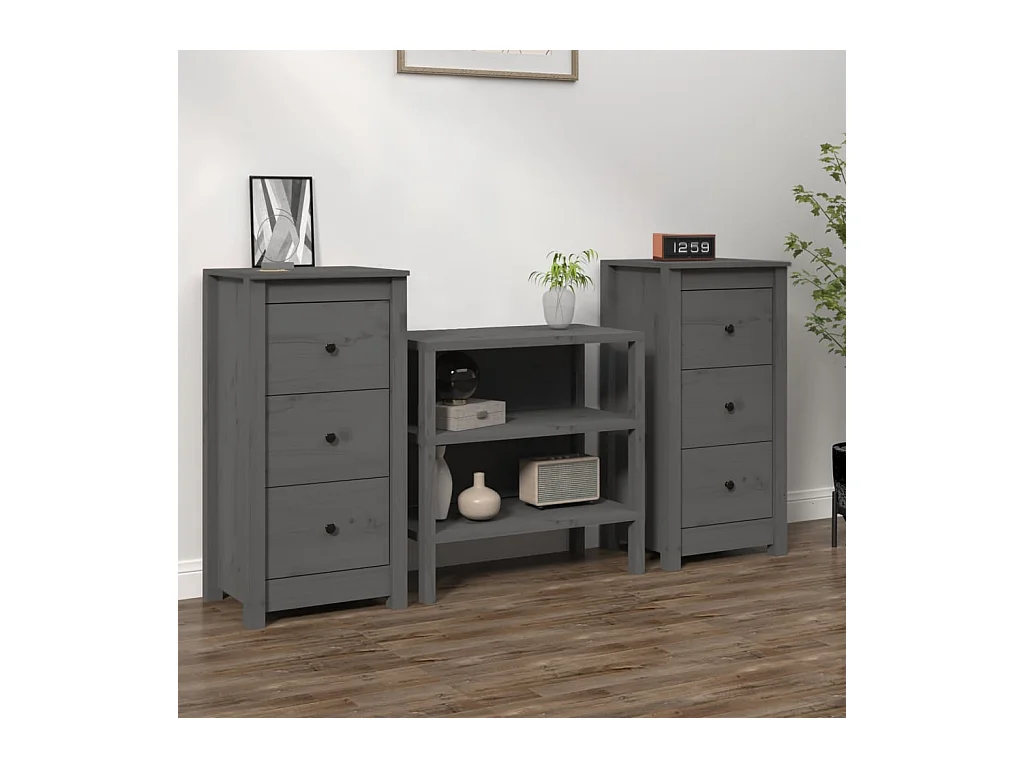 Buffets 2 pcs Gris 40x35x80 cm Bois massif de pin