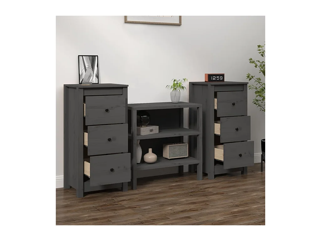 Buffets 2 pcs Gris 40x35x80 cm Bois massif de pin