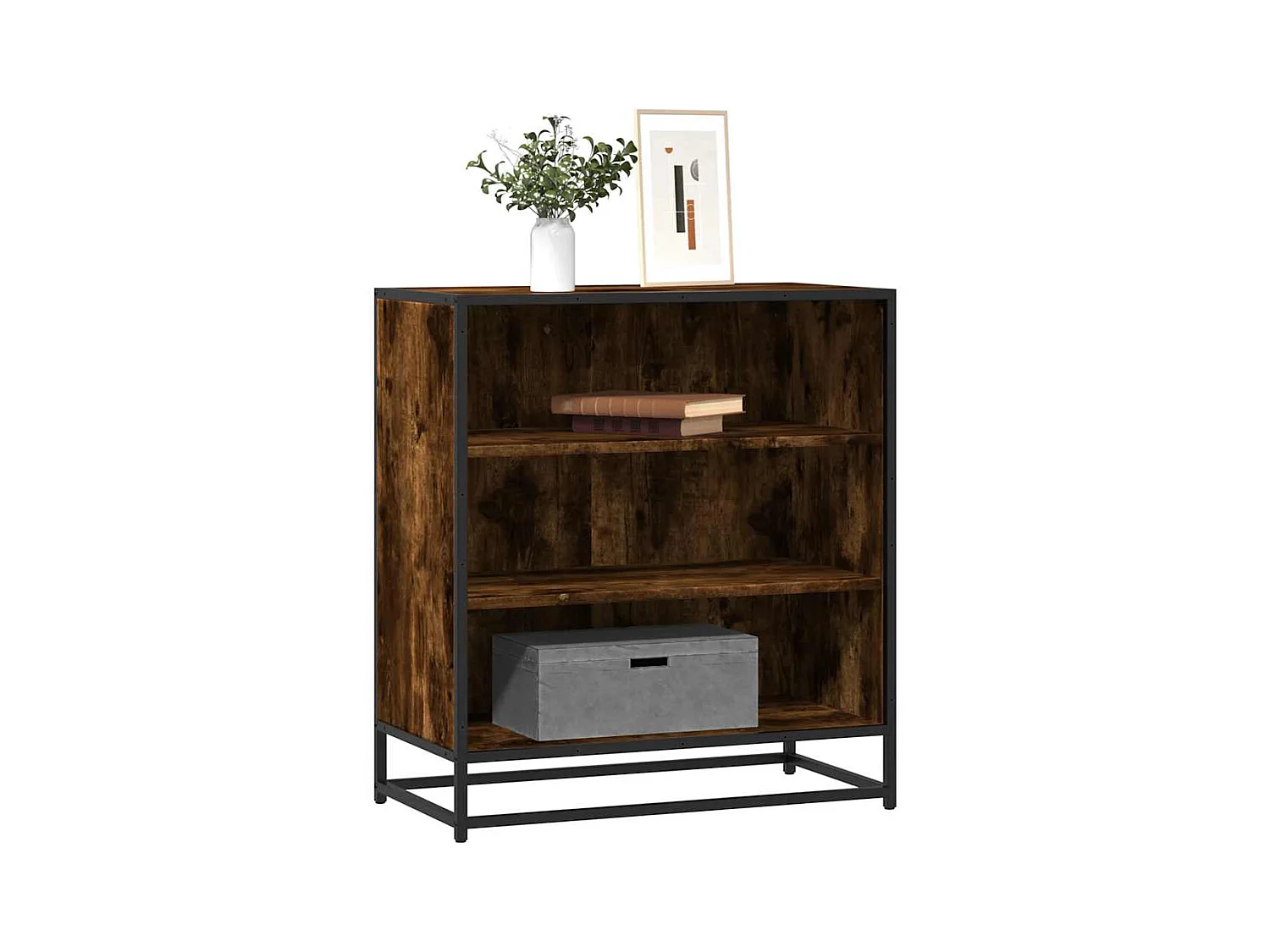 Gerookt eikenhouten dressoir 68x35x76 cm bewerkt hout en metaal