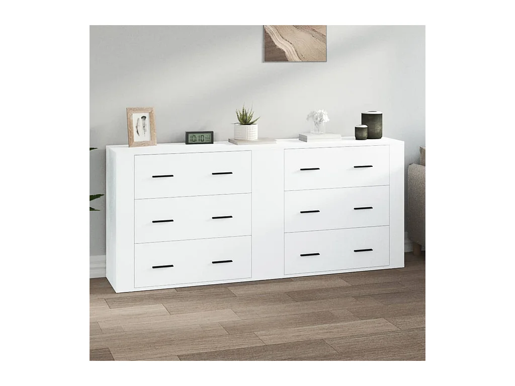Buffets 2 pcs blanc bois d'ingénierie