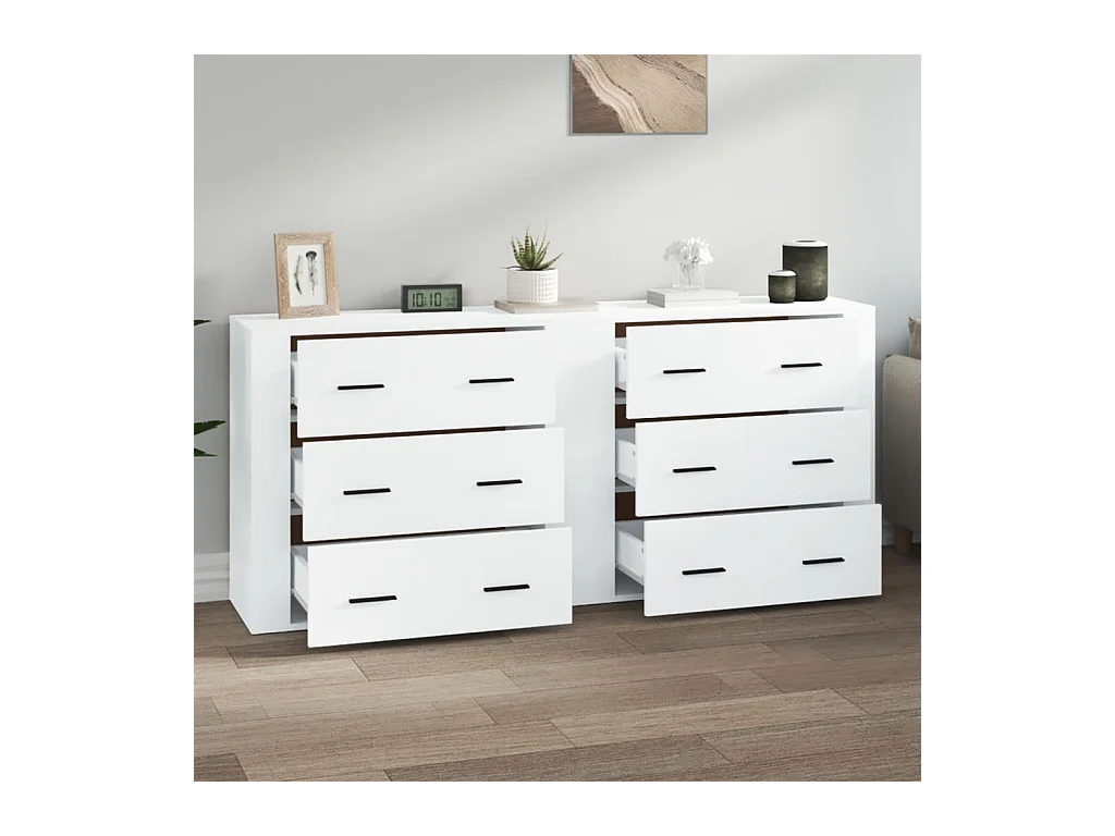 Buffets 2 pcs blanc bois d'ingénierie