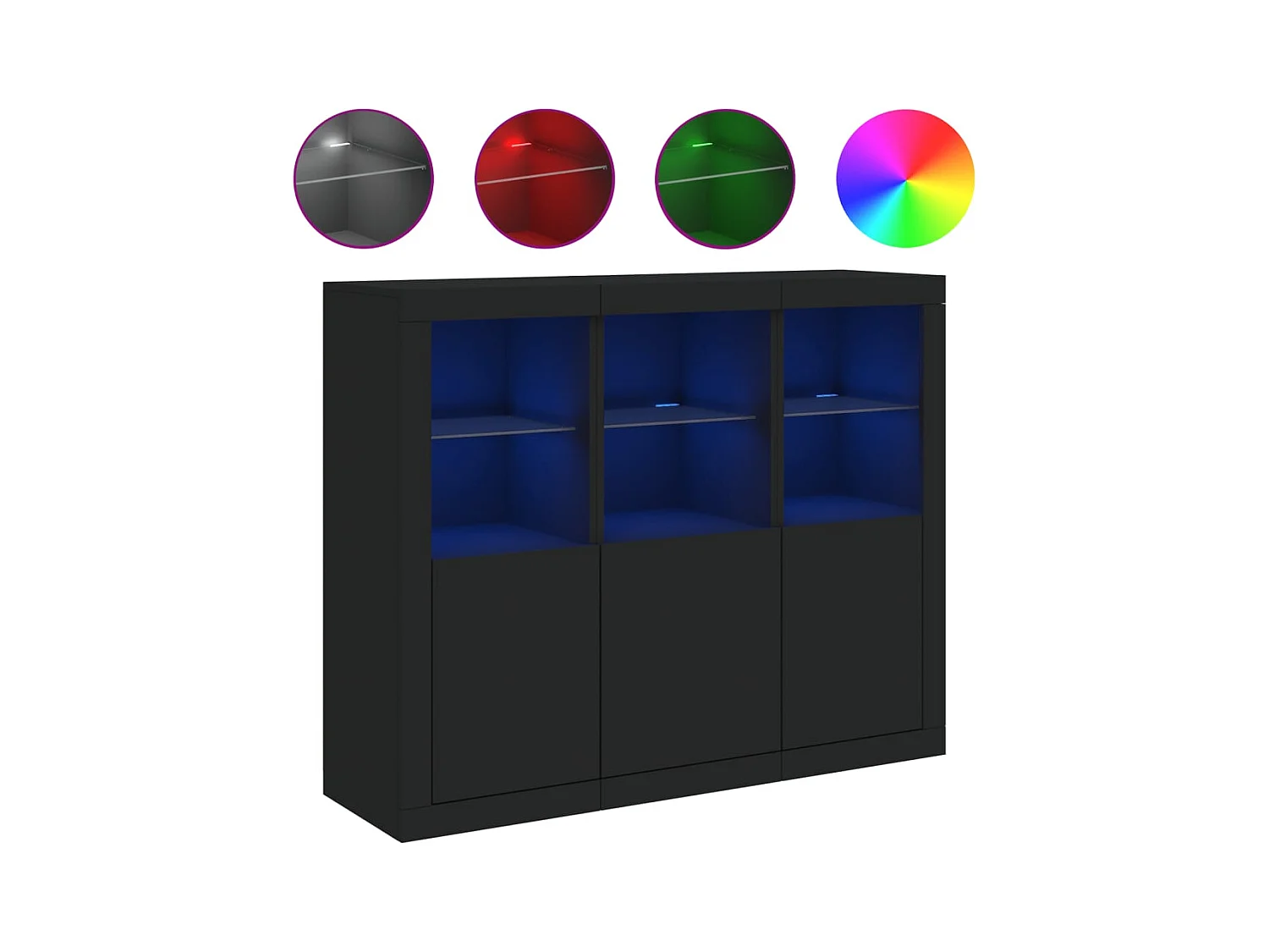 Buffets avec lumières LED 3 pcs noir bois d'ingénierie