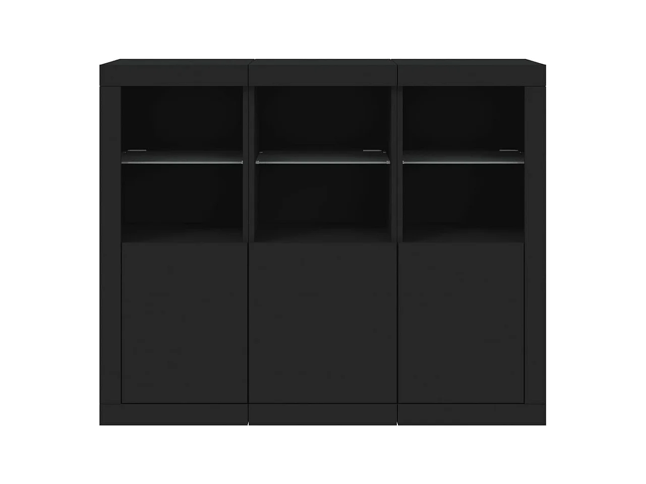 Buffets avec lumières LED 3 pcs noir bois d'ingénierie