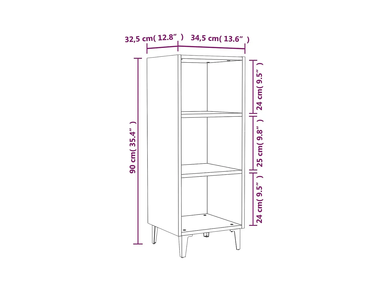 Buffet chêne marron 34,5x32,5x90 cm bois d'ingénierie