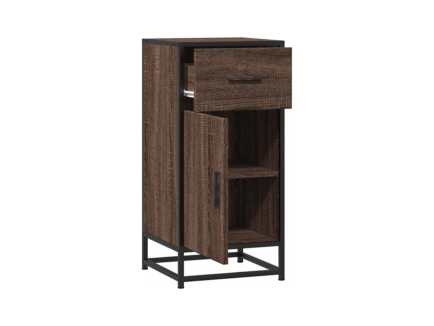 Bruin eiken dressoir 35,5x35x76 cm bewerkt hout en metaal