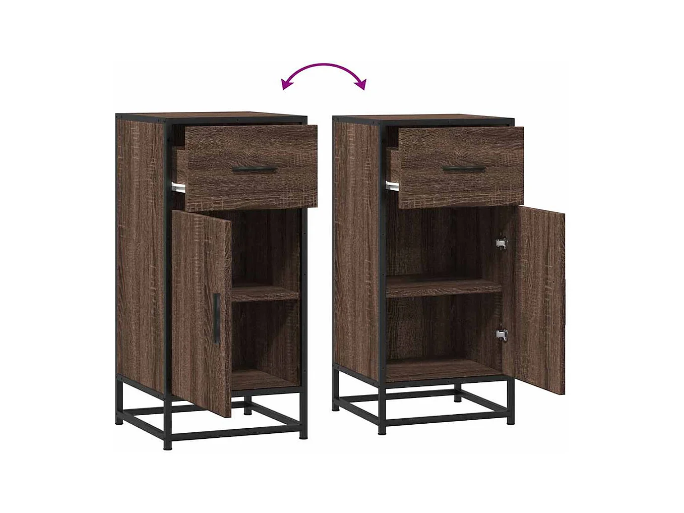 Bruin eiken dressoir 35,5x35x76 cm bewerkt hout en metaal