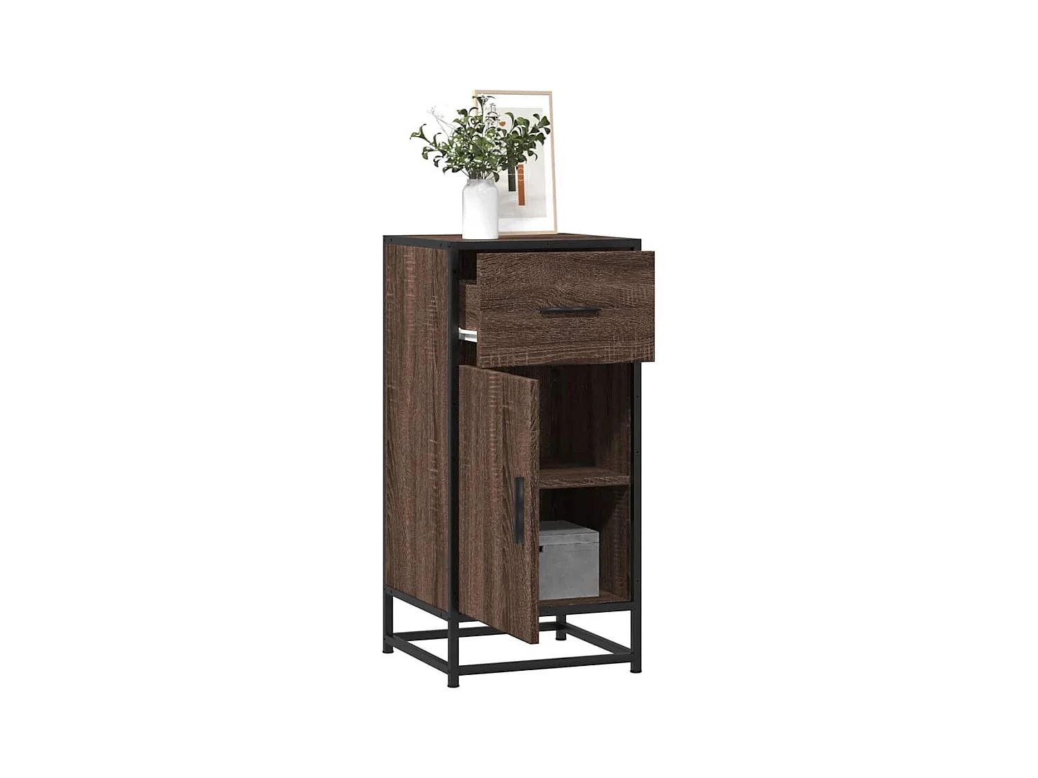 Buffet chêne marron 35,5x35x76 cm bois d'ingénierie et métal