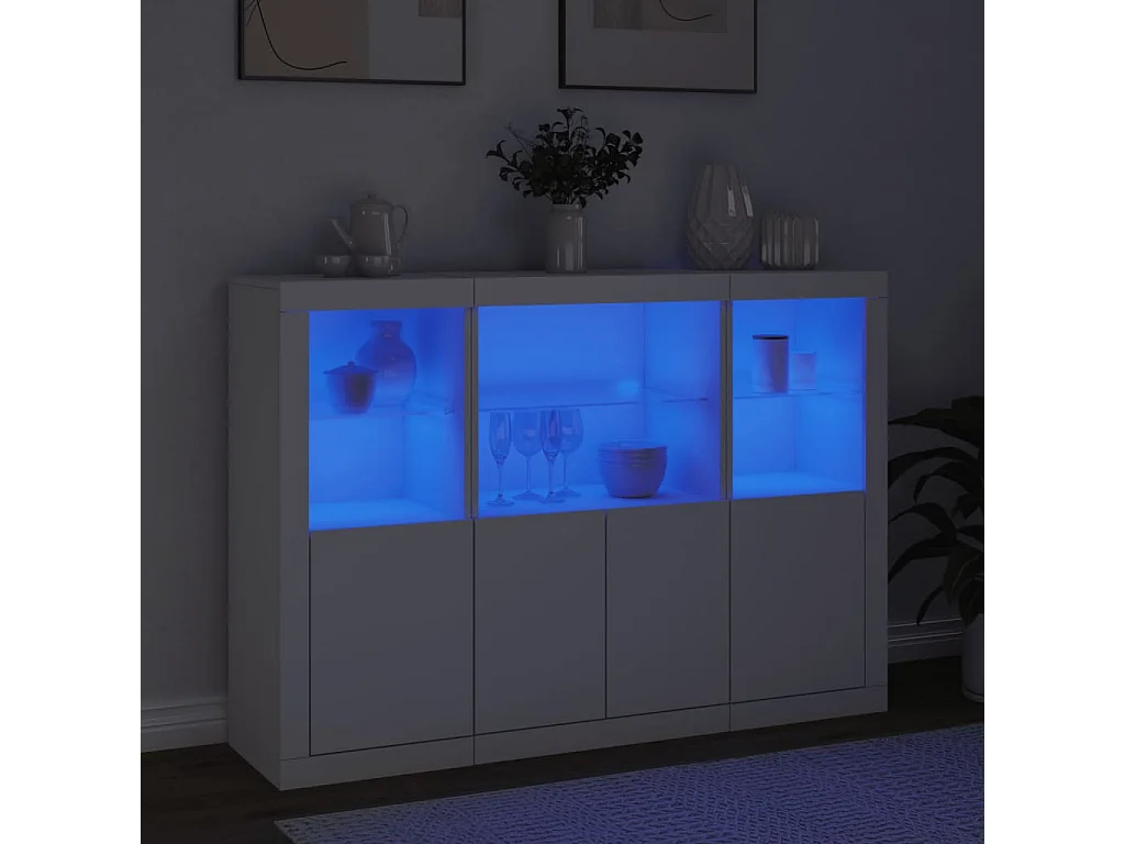 Buffets avec lumières LED 3 pcs blanc bois d'ingénierie