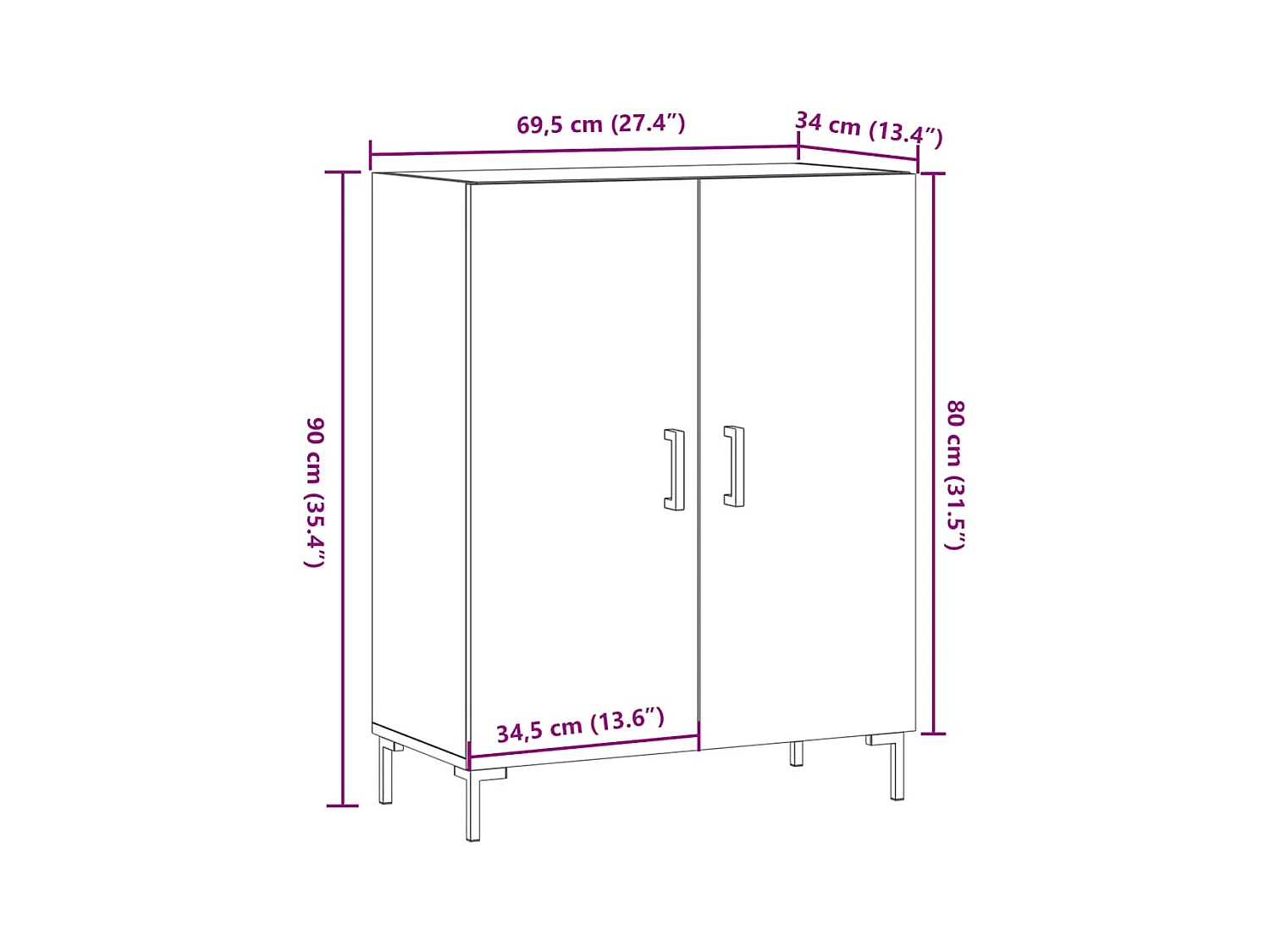 Buffet vieux bois 69,5x34x90 cm bois d'ingénierie