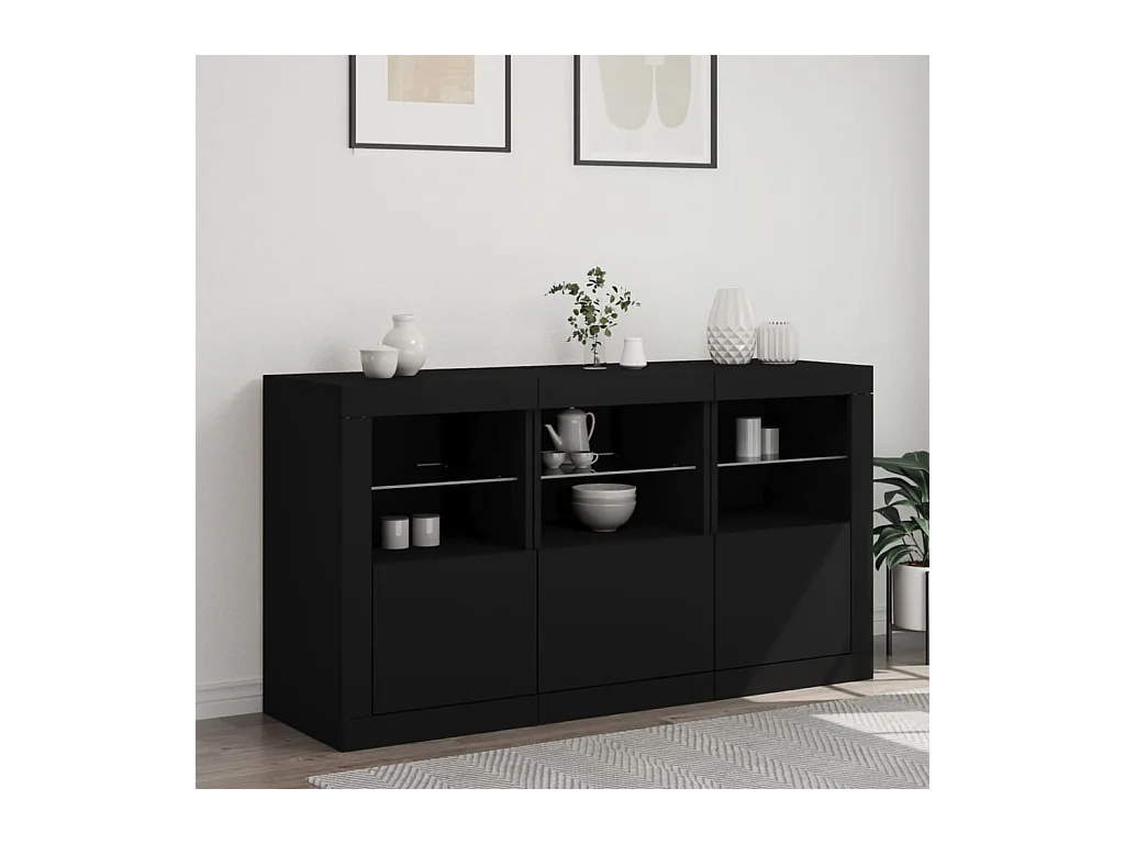 Buffet avec lumières LED noir 123x37x67 cm