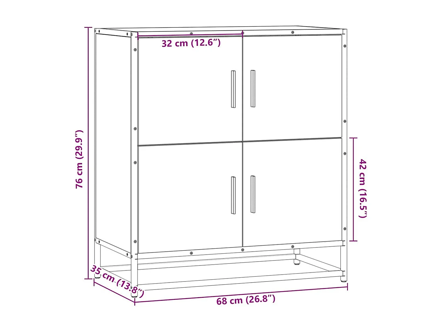 Credenza in rovere affumicato 68x35x76 cm in legno ingegnerizzato