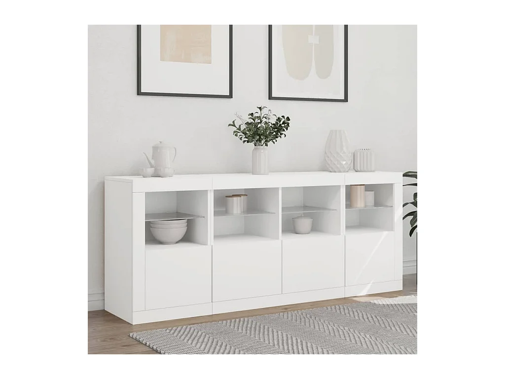 Buffet avec lumières LED blanc 163x37x67 cm