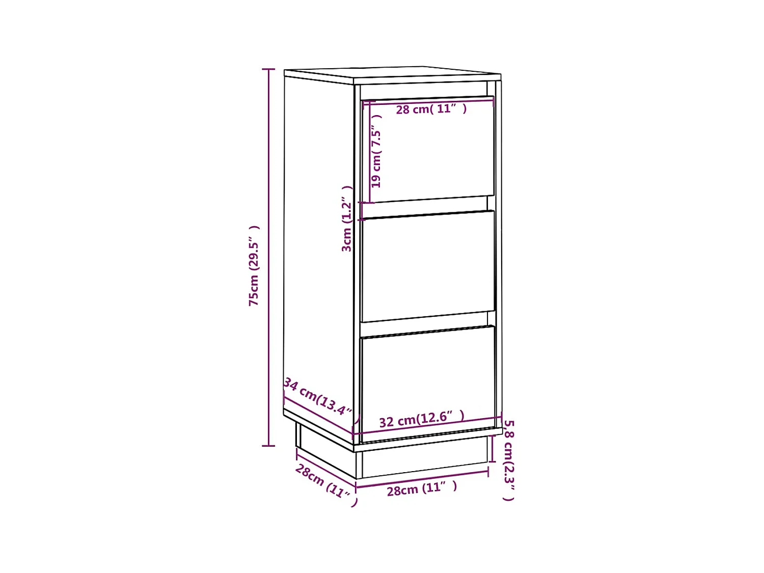 Buffet 32x34x75 cm Bois massif de pin