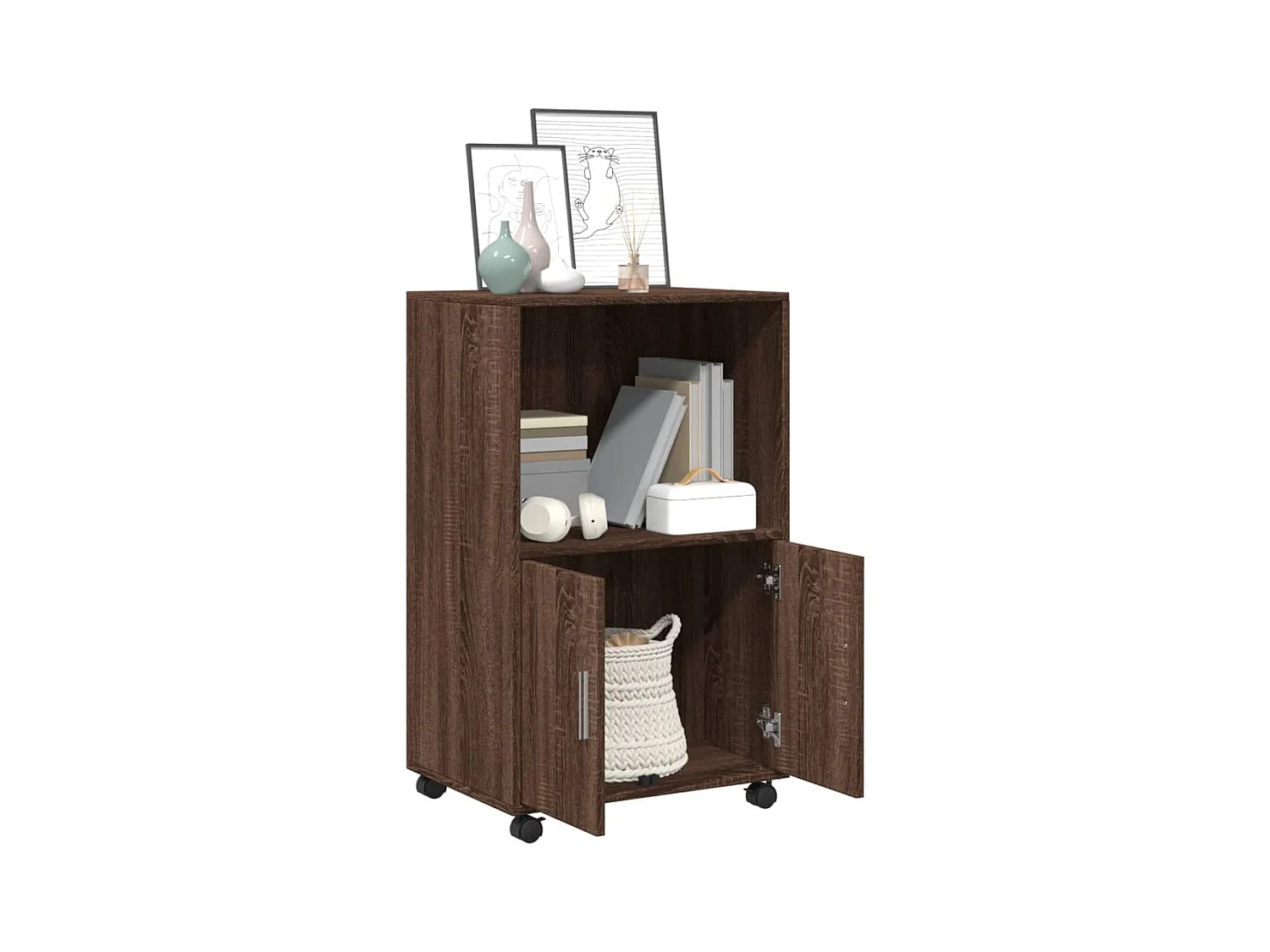 Armoire à roulettes chêne marron 55x40x91 cm bois d'ingénierie