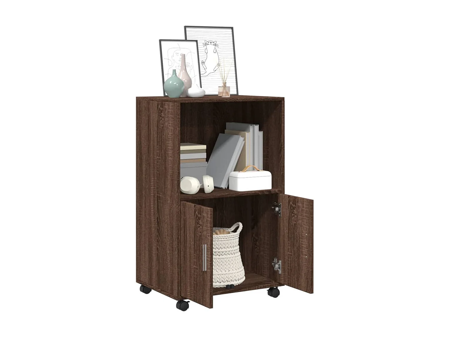 Armoire à roulettes chêne marron 55x40x91 cm bois d'ingénierie