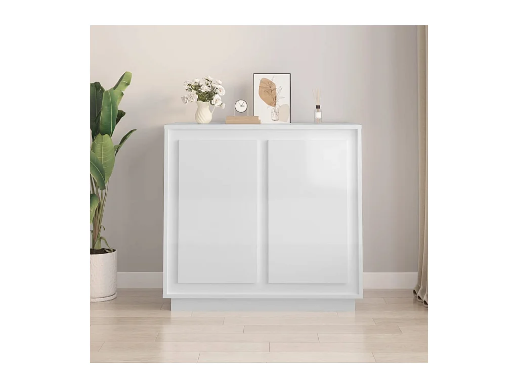 Buffet blanc brillant 80x34x75 cm bois d'ingénierie