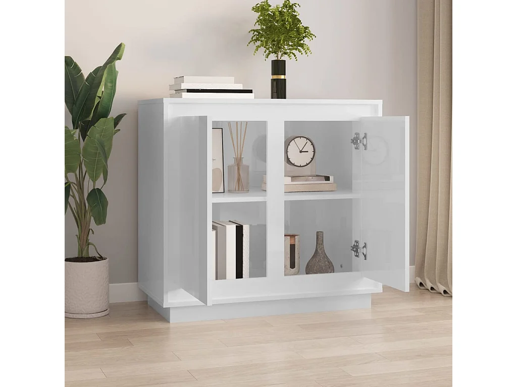 Buffet blanc brillant 80x34x75 cm bois d'ingénierie