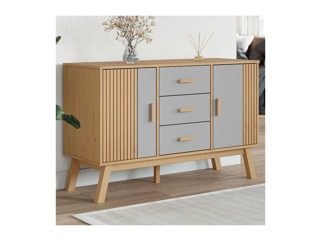 Credenza OLDEN in legno massello di pino grigio e marrone 114x43x73,5 cm