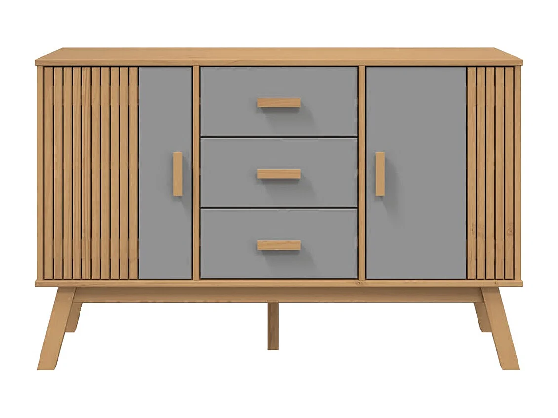 Credenza OLDEN in legno massello di pino grigio e marrone 114x43x73,5 cm