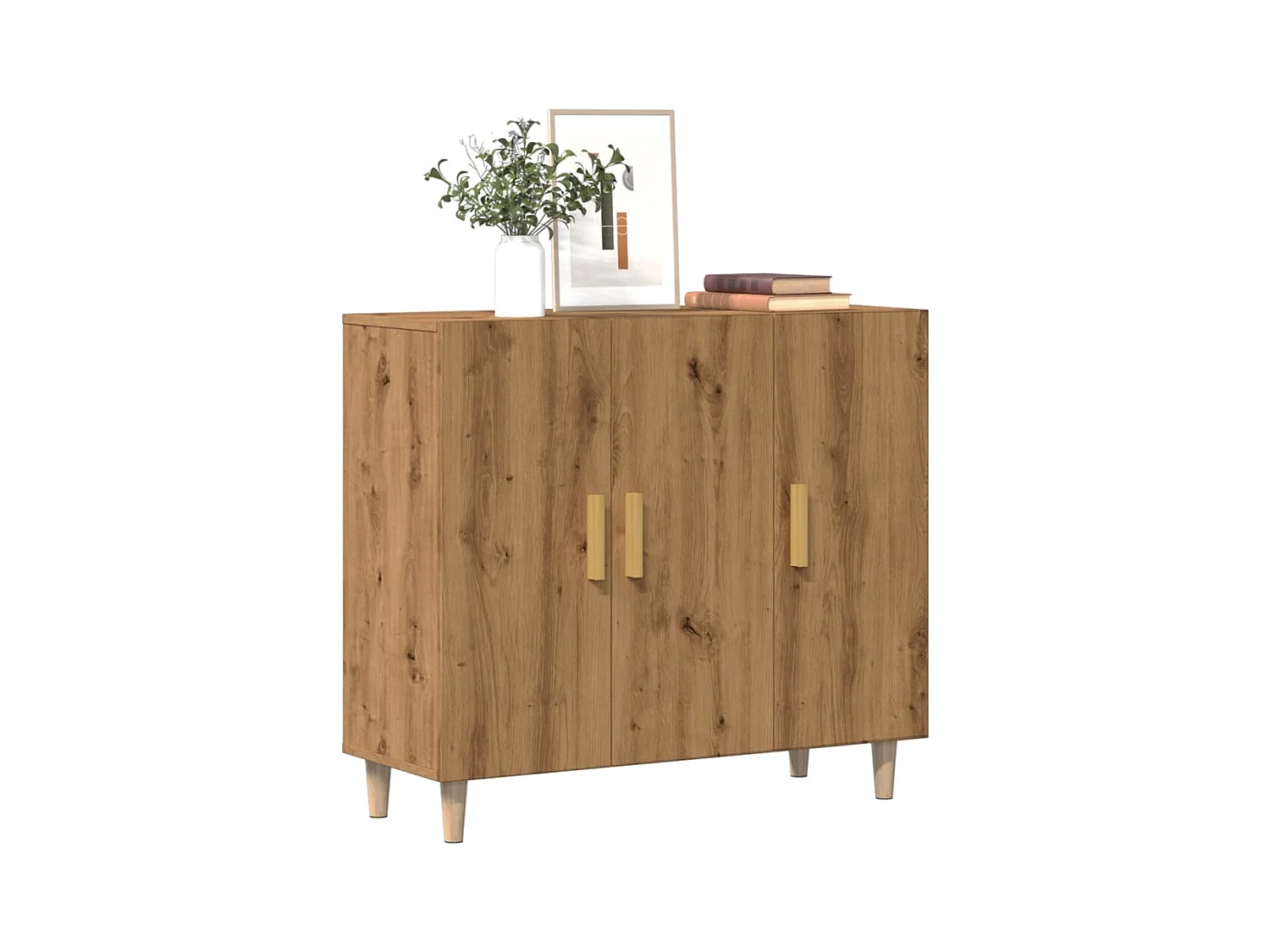Aparador de roble artesanal 90x34x80 cm madera de ingeniería
