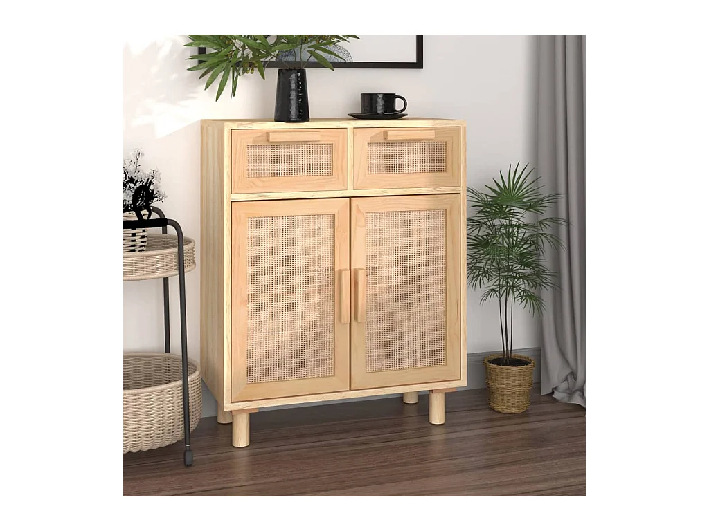 Buffet Marron 60x30x75 cm Bois de pin massif et rotin naturel