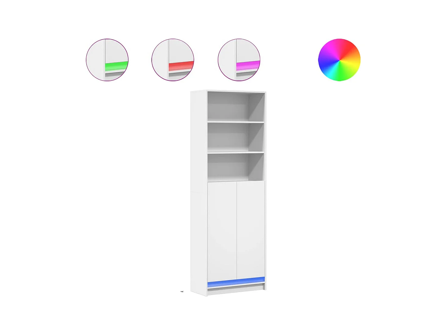 Hoog dressoir met witte LED 69x32,5x200 cm bewerkt hout